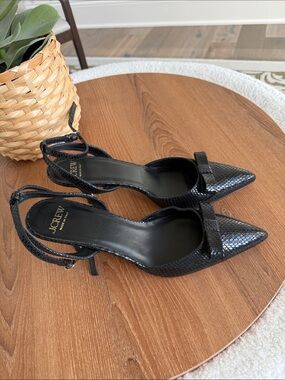 J.Crew Italian Leather Bow Slingback Heels Black Size 8 NWT